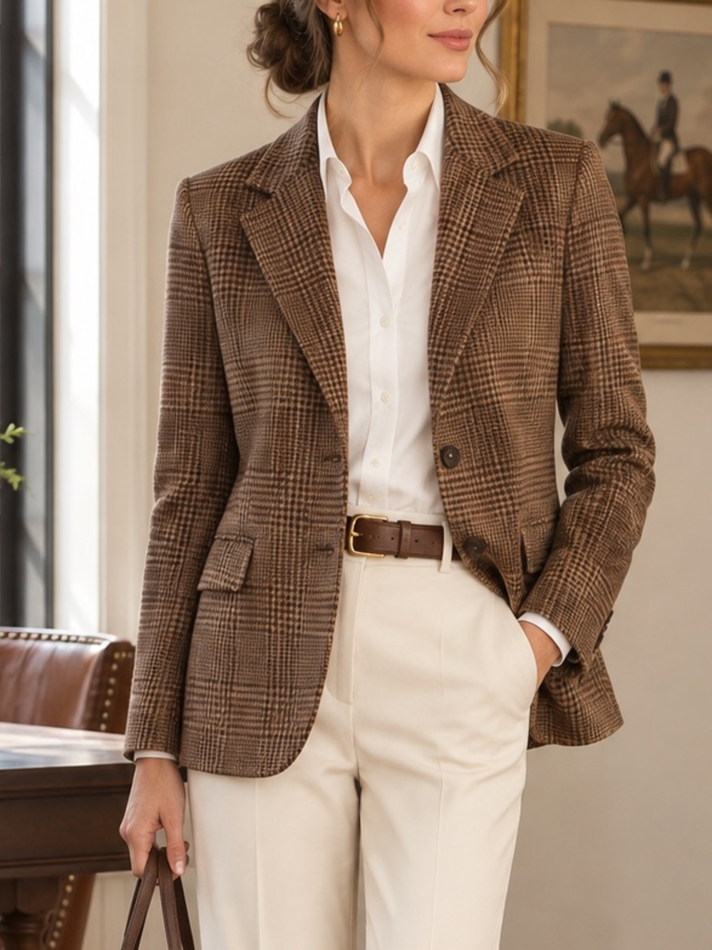 Talbots Wool Houndstooth Blazer Sz 8 Tweed Elbow Patches